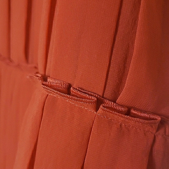 Ann Taylor Loft Red Chiffon Pleated Mini Dress Sleeveless Square Neck Zip Back - Picture 5 of 13